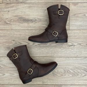 UGG Frances  Brown Leather Shearling Lined Boots 1005672